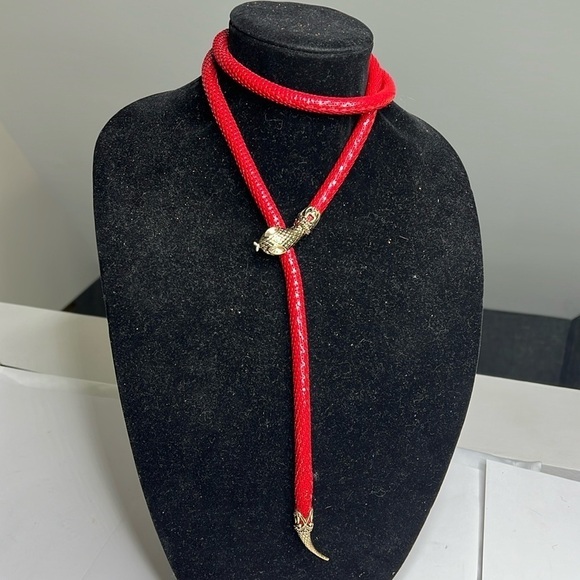 Vintage DL Auld Red Metal Mesh Snake Necklace Belt - Picture 1 of 11